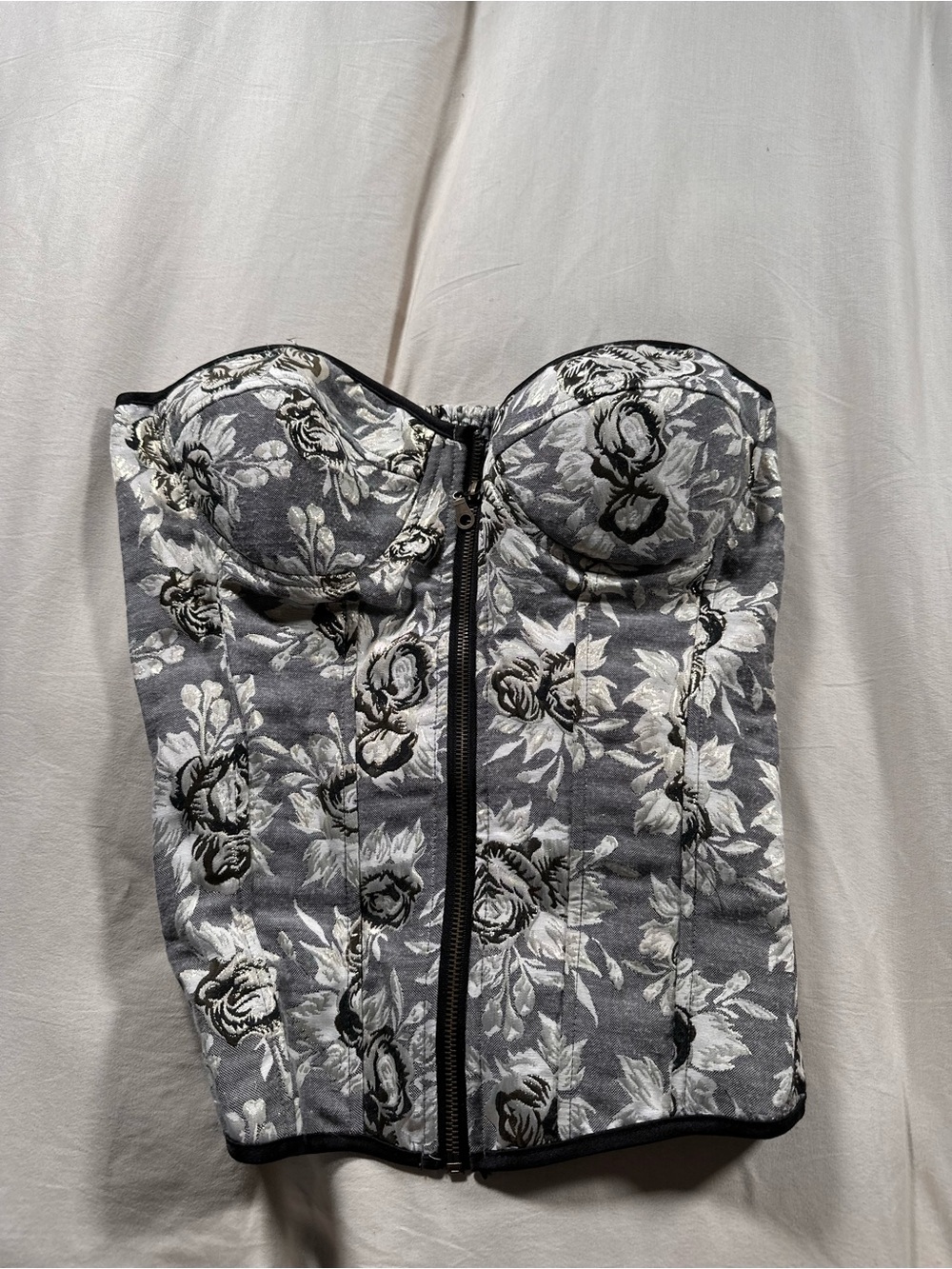 Charlotte Russe Vintage Floral Babydoll Coquette Gray Tank Top Large Y2K 2000s